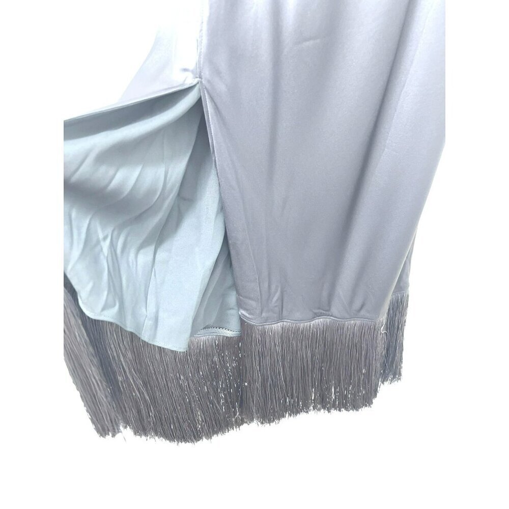 Cinq a Sept $595 Fringed Silk Midi Dress Size 6 Shadow Blue NWT - Picture 5 of 8